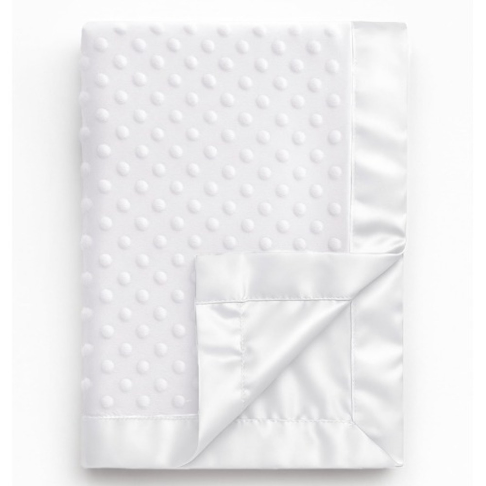 Pro Goleem Solid White Raised Minky Dot Baby Blanket Satin Trim‎ Backside Unisex